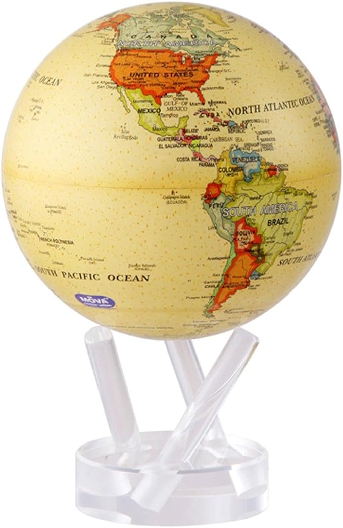 MOVA Globe – Political Map Yellow 6” | Vintage-Style Rotating Globe Powered by Light | No Batteries or Cords | Antique World Map for Home or Office Decor