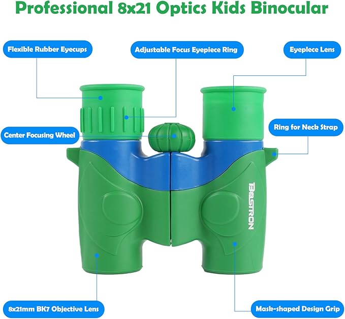 Binoculars for Kids,Compact and Portable 8x21 Kids Binoculars with Shoulder Strap, Storage Bag, 50 Birds Cartoon Stickers,Gift for 2-8 Years Boys and Girls,Suitable for Birdwatching, Camping