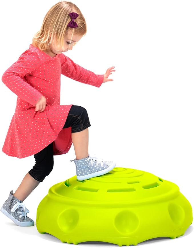 Simplay3 Two Sided Rock Around Wobble Disk and Climbing Dome for Toddlers and Kids - Rocking and Climbing - Indoor/Outdoor - Yellow/Green, Made in USA (1 Pack)