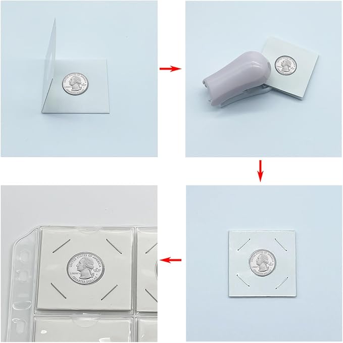 200 PCS Cardboard Coin Flips with 10 Sheets Coin Pocket Pages, 4 Assorted Sizes 2" x 2" Cardboard Coin Holders Coin Flips Coin Collection Supplies for Dime, Dollars, Penny, Quarter, Nickels Collecting