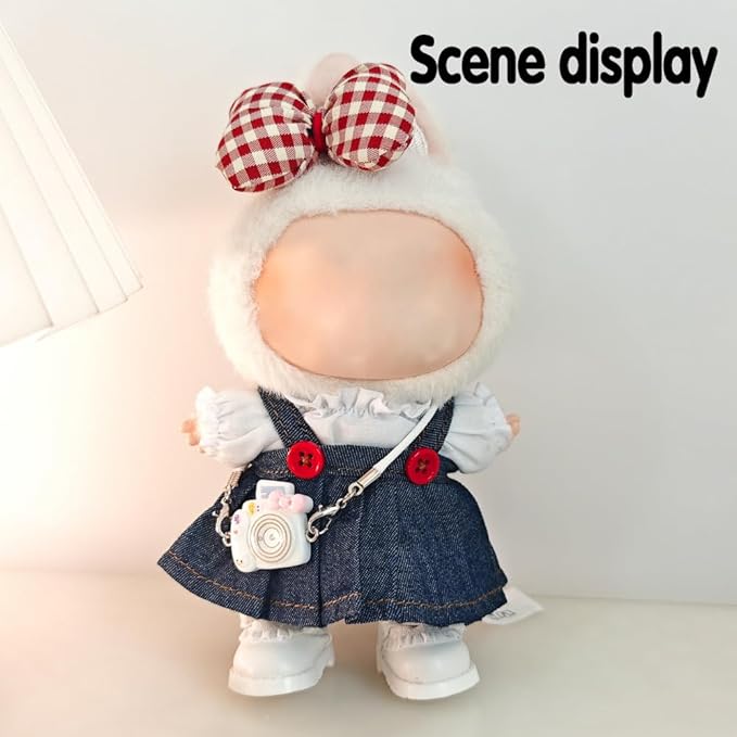 17cm Clothes Set, Cute Hat Unique Pocket Design Overalls Dress up Set(NO Doll), Handmade Clothing Designed for 17cm Doll(Denim Blue)