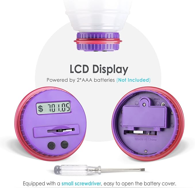 X-Large Piggy Bank for Adults Kids, Vcertcpl Digital Coin Counter Jar Money Counting Bank with LCD Counter, 2.8L Capacity Totals up Your Savings, Change Counter Coin Bank Designed for All US Coins