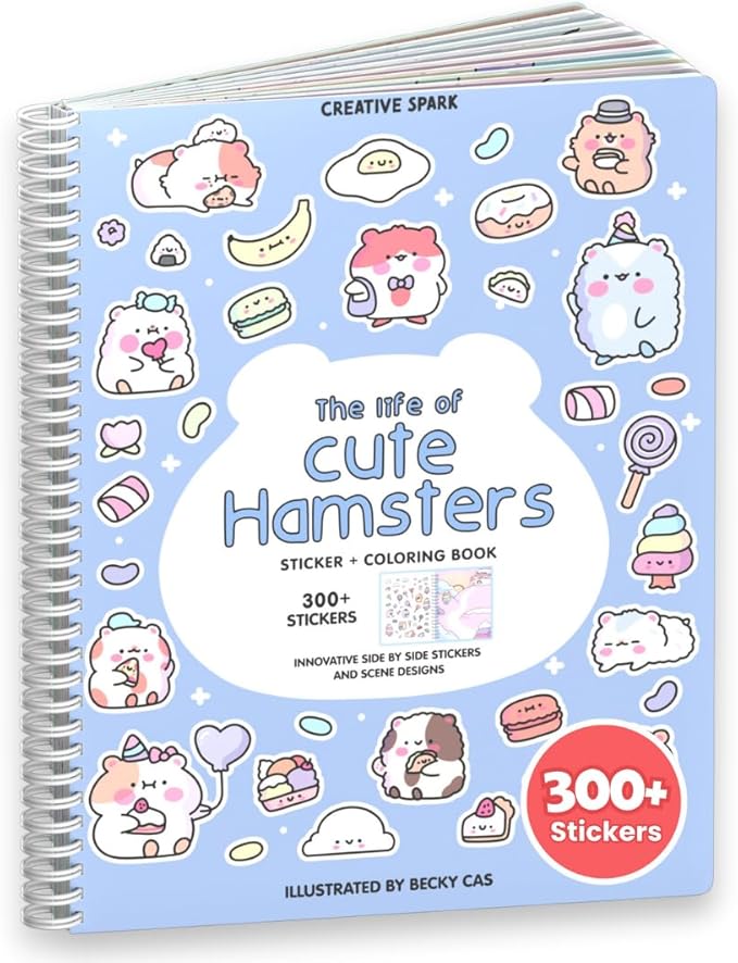 Cupkin Hamsters Sticker Book Activity for Kids, Toddler Airplane Travel Essentials, 300+ Brogs Stickers for Kids + 8 Scenes + Coloring Book Pages, Rabbit Lover Gift, Children's Crafts Ages 2-8