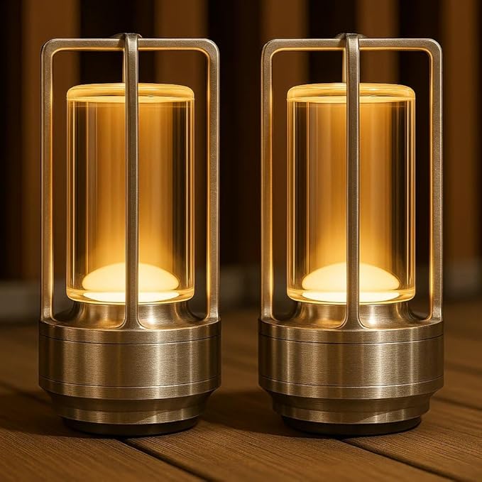 Klarako Crystal Lantern Lamp – Modern Cordless Rechargeable Bedside & Outdoor Light, Portable Wireless Lamp – Dimmable Touch Control – Luxury Living Room & Hotel-Style Lighting (Gold, 5-Pack)
