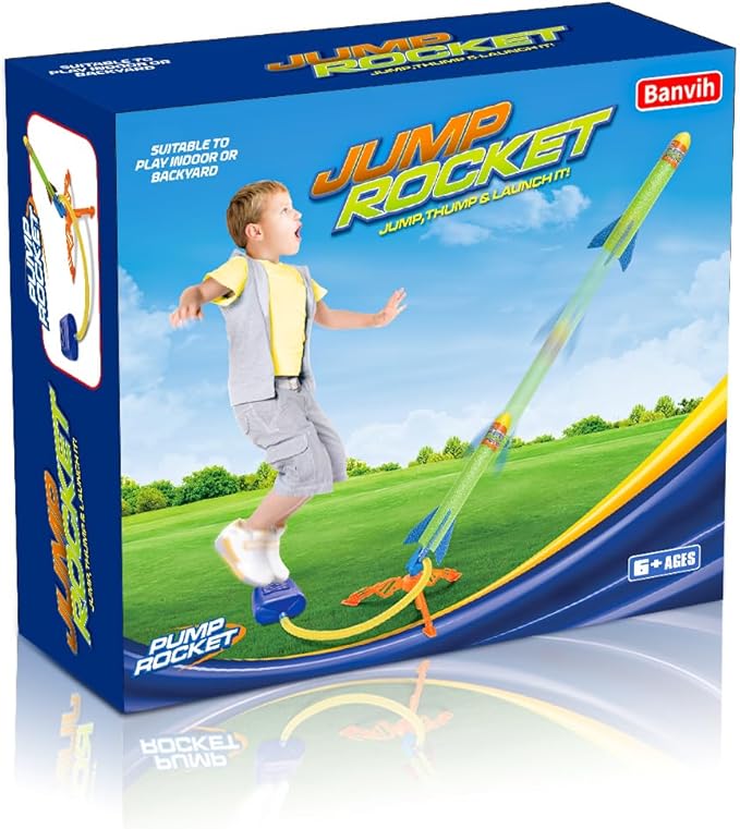 Banvih Toys Rocket Launcher for Kids, Christmas Stocking Stuffers for Ages 3 4 5 6 7 8+ Years Old, Outdoor Toys Games, Toddler Boys Birthday Gifts, 6 Foam Air Rockets, Launch up to 120+ft