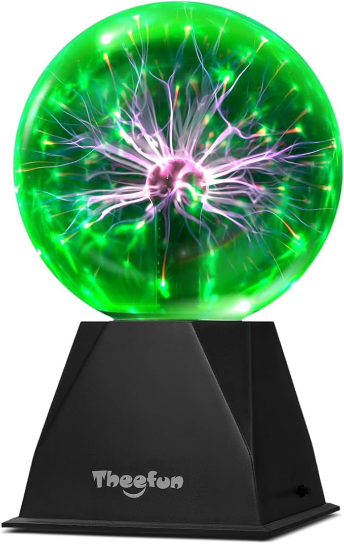 Theefun Green Plasma Ball: 6 Inch Plasma Globe Touch & Sound Sensitive Plasma Ball Lamp Electric Ball Lightning Novelty Light for Parties, Home, Prop, Room Decoration, Christmas Gifts