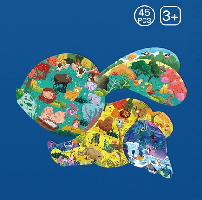 Floor Puzzles for Kids Ages 3-5, 4-6, Big Pieces Jumbo Puzzles Colorful Animal Shaped Puzzle Learning Educational Toys Games Gifts for Children(Rabbit-45 Pieces)