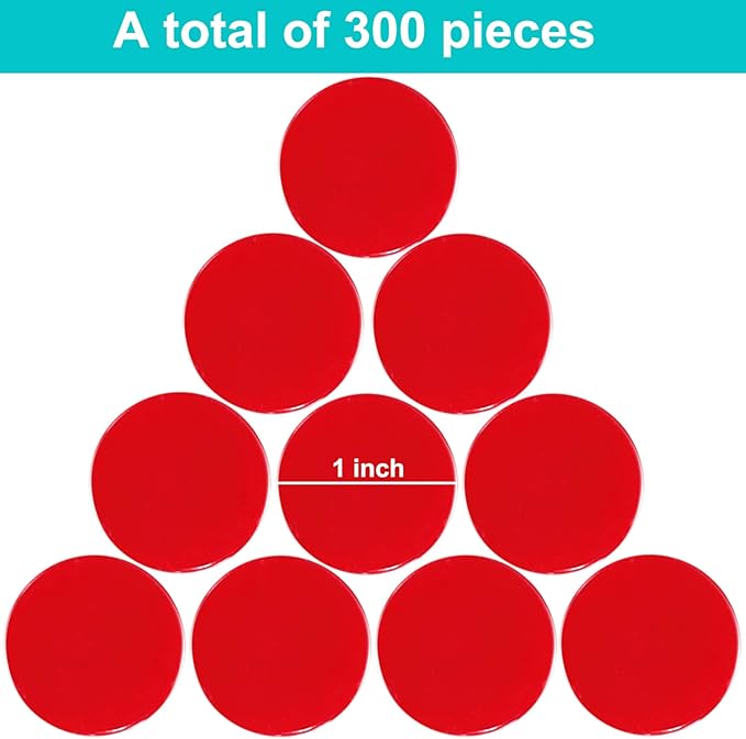 Coopay 300 Pieces Plastic Learning Counters Disks Bingo Chip Counting Discs Markers for Math Practice and Poker Chips Game Tokens,1 Inch (Red Style 1)