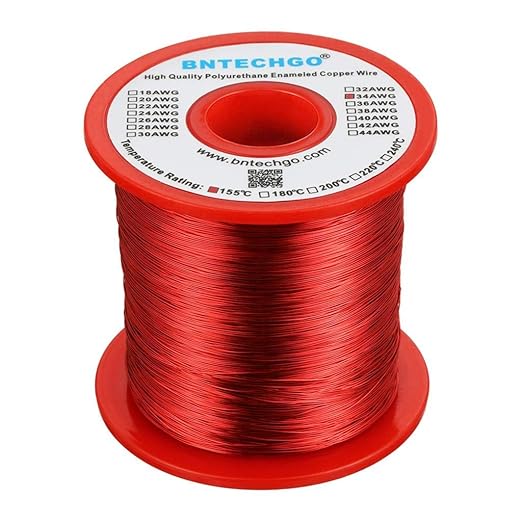 BNTECHGO 34 AWG Magnet Wire - Enameled Copper Wire - Enameled Magnet Winding Wire - 1.0 lb - 0.0063" Diameter 1 Spool Coil Red Temperature Rating 155℃ Widely Used for Transformers Inductors