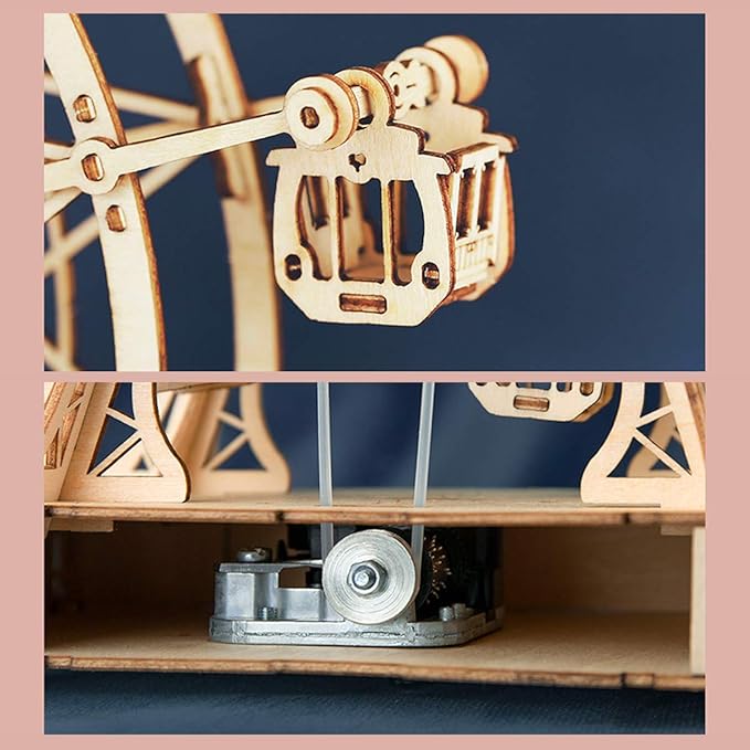 Rolife 3D Wooden Puzzle Hand Crank Music Box Machinarium Toys-DIY Wood Craft Kit-Creative Gift for Adults When Christmas/Birthday (Ferris Wheel Wood Color)