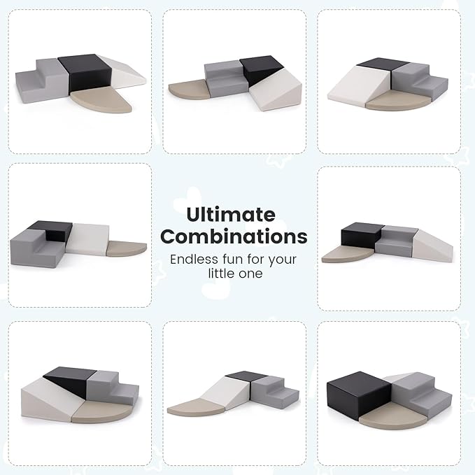 Costzon Climbing Toys for Toddlers, 4 Pieces Climb and Crawl Foam Kids Building Blocks for Children Development & Indoor Active Play, Soft Play Set for Newborn Infant Baby (Black & White & Gray)