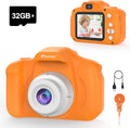 PROGRACE Orange Kids Camera, Birthday for Girls and Boys Ages 3-12, HD Digital Video Camera for Toddlers, IPS HD Screen, Portable Toy with 32GB SD Card