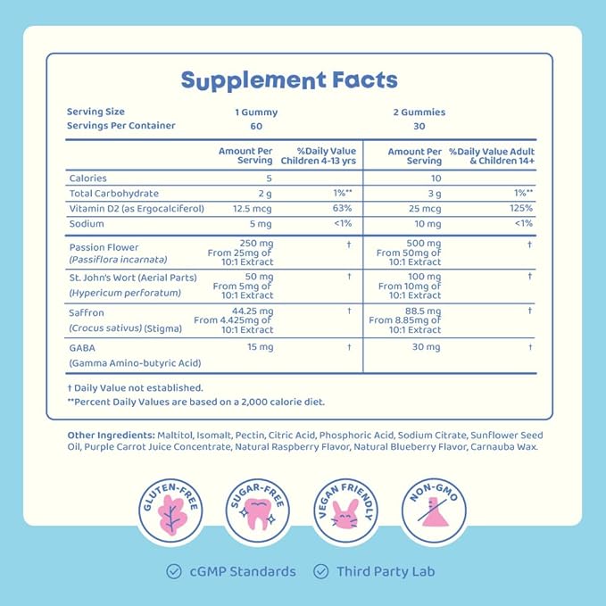 JoySpring Saffron Gummies for Kids | Saffron Extract with GABA Supplements Offer Mood Support and Calms Temper Tantrums | Sugar Free Gummies