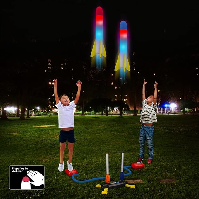 Rocket Launcher for Kids, Outdoor Duel Game Foam Jump Rocket Launcher Toy with 8 Flashing Foam Rockets for 5, 6, 7, 8 Ages Boys or Girls Birthday Toy & STEM Gifts
