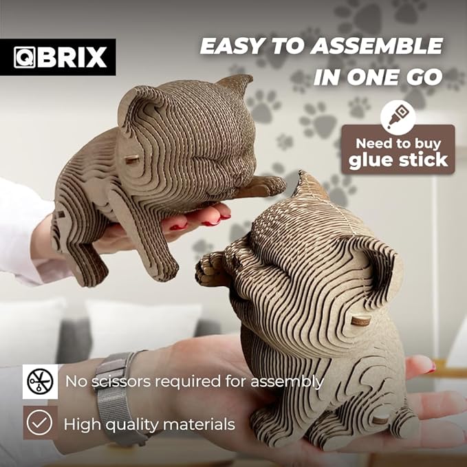 QBRIX Another 3 Cats 3D Puzzle for Adults, DIY Craft Kit for Home Decor, 3D Model Kit for Teens, Creative Gift for Boys & Girls 14+, Cardboard Model Building Kit