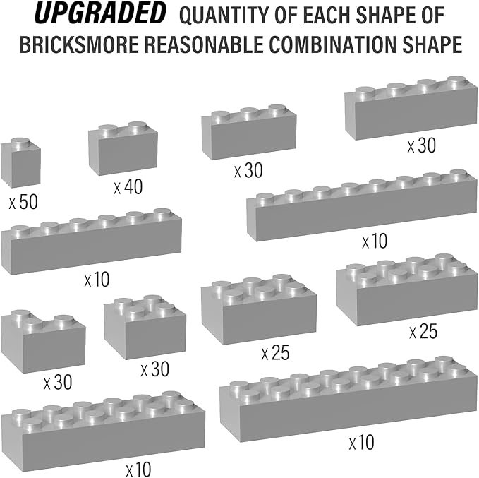 300 Piece Light Gray Bricks Bulk Assortment Pack, Dark Grey Brick Accessories for Building with 12 Size, Compatible with Lego Parts and Pieces(Color: Light Gray)