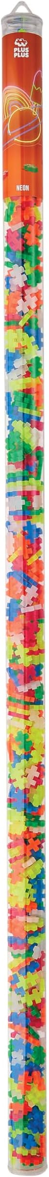 Plus Plus 500 Piece Super Tube, Interlocking Building Block 3D Puzzle Kit, Kids Stem Connecting Toys - Neon Color Mix
