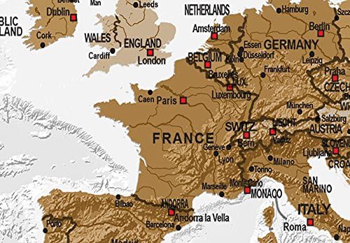 artgeist Pinboard World Map 35x24 in - Cork Board & Canvas Print Wall Art 1 pcs Memoboard with 50 Pins Noticeboard Message Board Image Picture Home Decor Travel Map k-A-0104-p-b