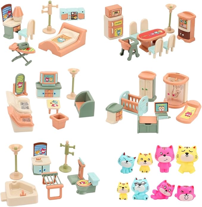 50 Pack Kids Little Dollhouse Furniture Set Toys House Big Dreams for Baby Children Girls Boys Age 3+,Miniature Accessories Educational Pretend Play Toys for Toddler