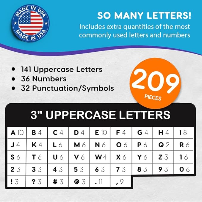 209 Pcs 3" Purple Bulletin Board Letters & Numbers, Capital Letters, Numbers, Punctuation, US Made Card Stock Punch Out Letters for Poster, Bulletin Board, Classroom - Precut Letters & Numbers