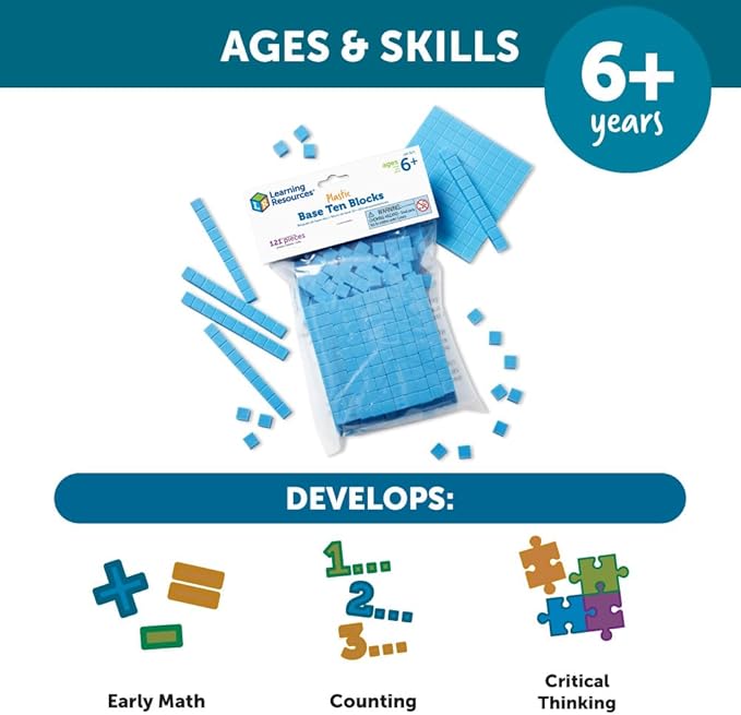 Learning Resources Base Ten Blocks Smart Pack, Early Childhood Math Skills, Ages 5+, 6"W x 9"H