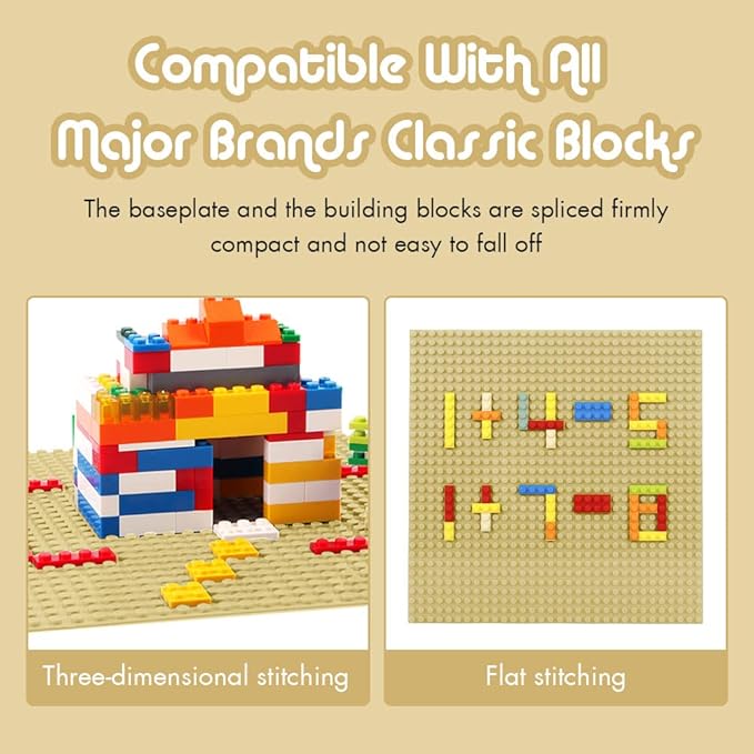 Lekebaby Classic Baseplates Building Base for Building Bricks 100% Compatible with Major Brands-Baseplate 10" x 10", Pack of 6 (Sand Color)