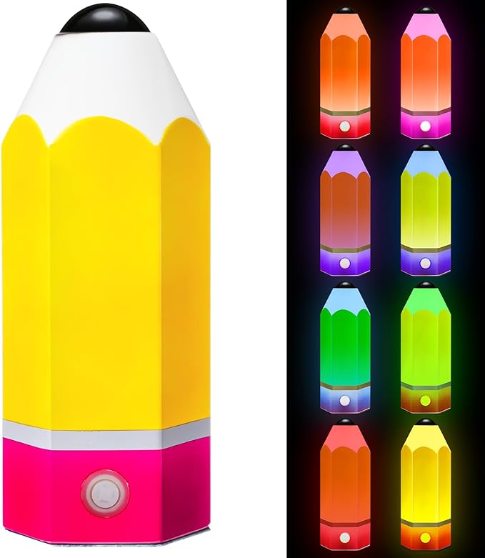 VIHOSE Classroom Pencil Lamp Glass LED Design Classroom Lamp for Teachers Students Gifts 11.4" Adjustable Multicolor Night Light Supplies for Christmas Holiday Gift Desk Home Bedroom Table Decoration