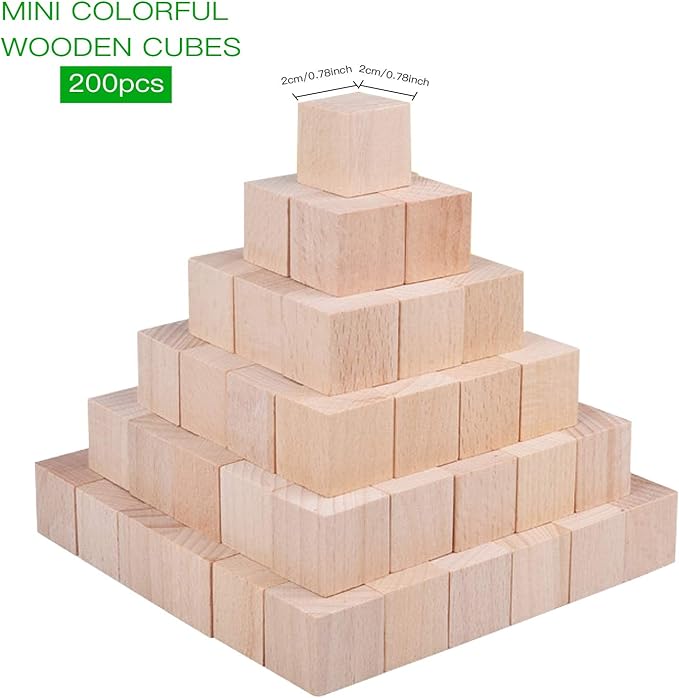 200 Pack Unfinished Wooden Cube Blocks,Square Wood Craft Cube Blocks Wooden Blocks Building Blocks,Square Blank Blocks,Puzzle Making and DIY Craft Cube Blocks Making & DIY Projects (Wood-0.79 Inch)