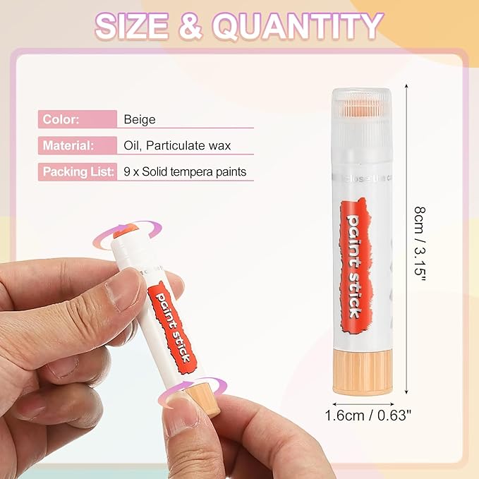 PATIKIL Solid Tempera Paints, 9 Pcs Washable Quick Drying Paint Sticks Paint Pens for Artists Beginners Art Supplies, Beige