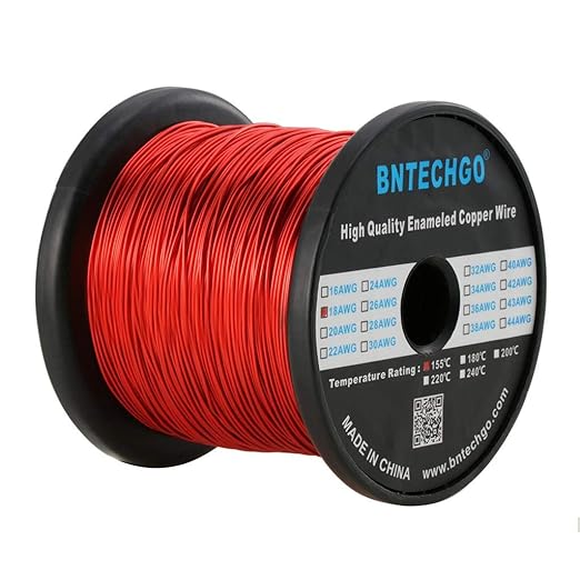 BNTECHGO 18 AWG Magnet Wire - Enameled Copper Wire - Enameled Magnet Winding Wire - 5 lb - 0.0393" Diameter 1 Spool Coil Red Temperature Rating 155℃ Widely Used for Transformers Inductors