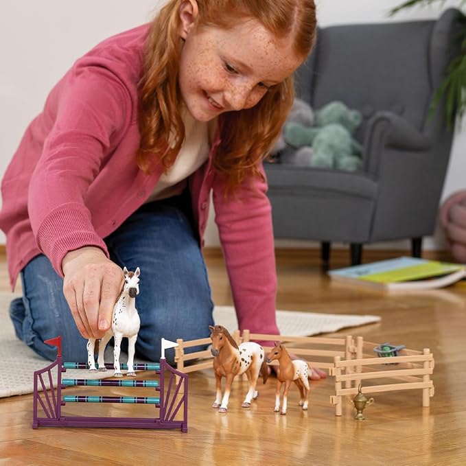 Schleich Horse Club, Horse Toys for Girls and Boys, Lisa's Tournament Training Horse Set with Appaloosa Horse Toys, 11 Pieces, Ages 5+