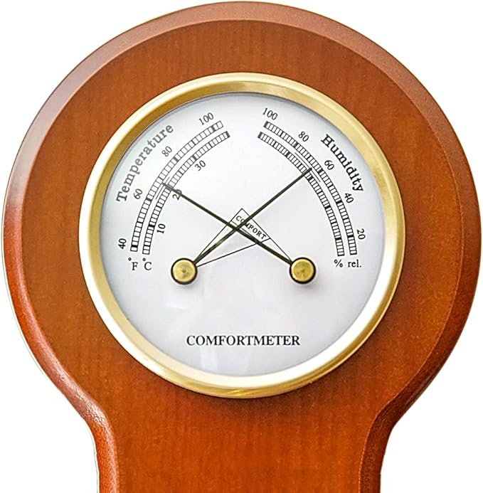Ambient Weather BA212 Wall Mounted Weather Station with Thermometer, Hygrometer, and Barometer - Cherry Finish