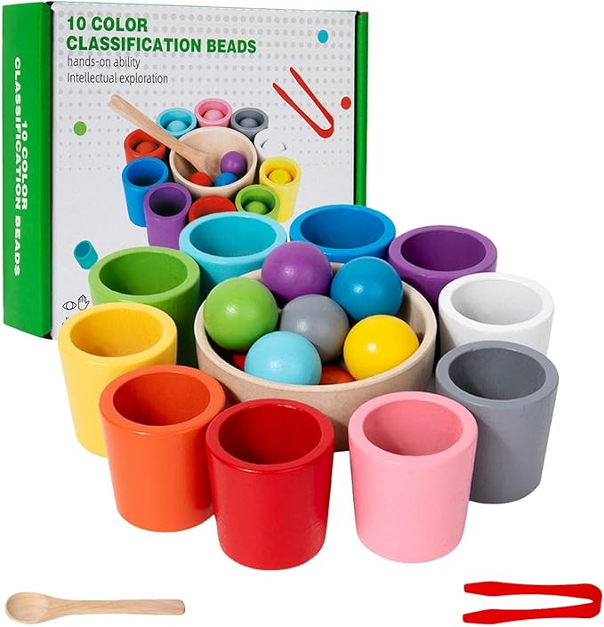 Rainbow Balls in Cups Toddler Toys, Montessori Wooden Color Sorting Toys for Toddlers 1-3, Educational Preschool Learning Game, Fine Motor Skills Montessori Matching Toy for Kids(1pc)