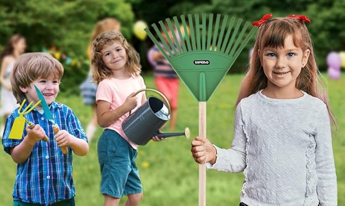 Pack of 12 Rake with Hardwood Handle, Durable Plastic Head to Sweep Leaves in Lawn and Tidying Up The Garden, 34" (Green)