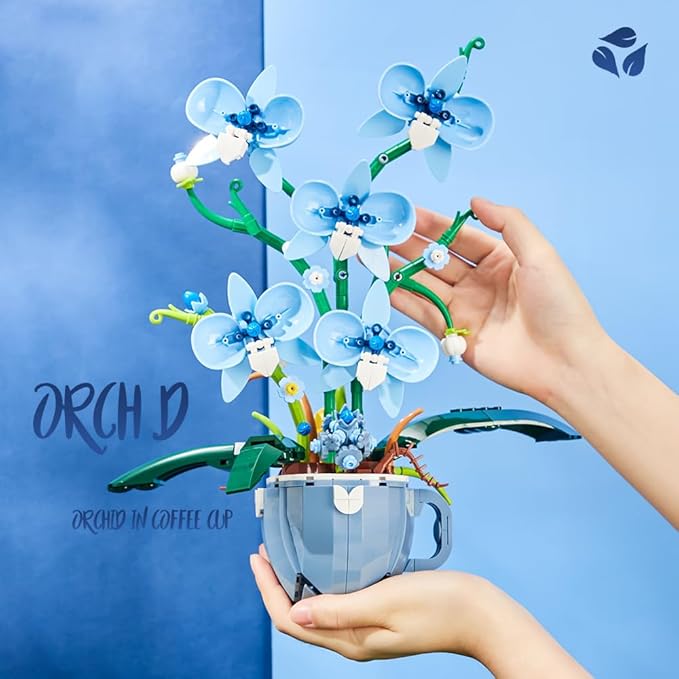 Ideas Blue Orchid Ideas Flowers Building Block Set，DIY Home Decoration Kit for Adults，Compatible with Lego Flowers Home Decor Gift for Mother's Day, Valentine Day, Birthday, Christmas Day - 567PCS