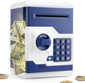 Piggy Bank for Girls Boys Large Electronic Money Coin Banks with Password Protection, Automatic Paper Money Scroll Saving Box, Great Gift for Kids(Blue-White)