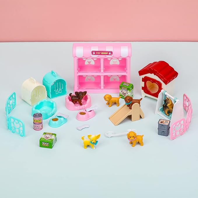TQQFUN 32 PCS Dog Figures Play Set, Pet Care Center Pretend Play Set with Realistic Puppy Toys, Educational Gifts for Girls and Boys Ages 3 4 5 6