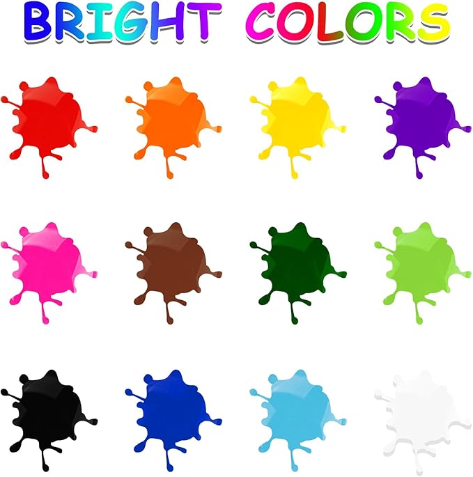 ABEIER Washable Finger Paint for Toddlers, Safe Non-Toxic, 12 x 2oz Vibrant Colors, Baby Safe Paint for Hand and Feet, Mess Free Art Supplies for Kids, Preschool Learning Gifts, Ages 1-3 4 5 6+