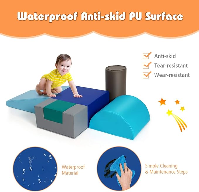 Costzon 6-Piece Kids Crawl and Climb Foam Play Set, Colorful Baby’s Foam Blocks to Crawling, Climbing, Walking, Children’s Educational Software Composite Toy for Toddlers, Preschoolers (Contemporary)
