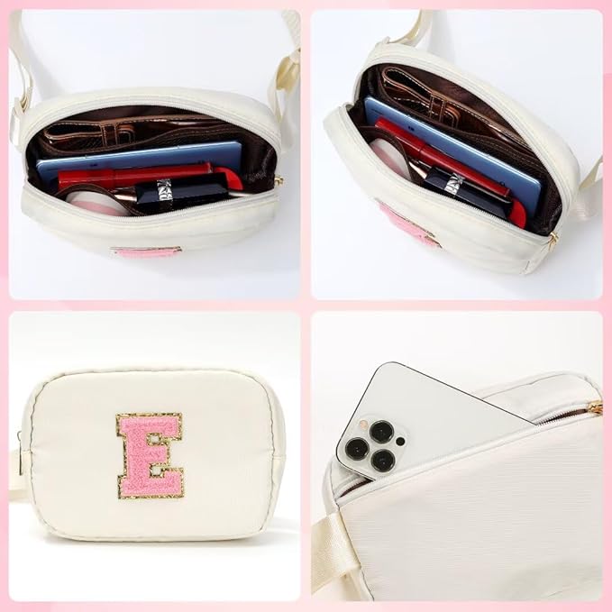 YOOLIFE Initial Crossbody Bags for Teen Girls - Belt Bag Fanny Packs for Girls Sling Bag, White Small Waist Packs Birthday Gifts Travel Accessories Monogrammed Gifts I