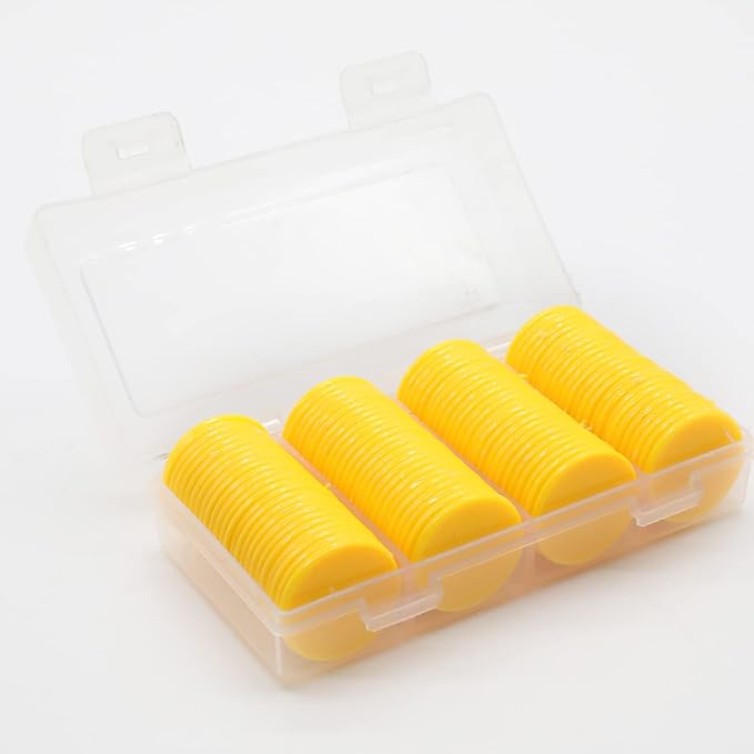 Set of 100 Opaque Plastic Learning Counters Mini Poker Chips Game Tokens with Storage Box (Yellow, 1.58 Inch)