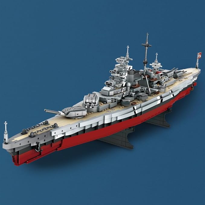 MISINI Technik FC4201 German Battleship Bismarck Clamp Blocks, 2081 PCs/MOC Large WWII German Military Warship Marine Battleship Model for Adult