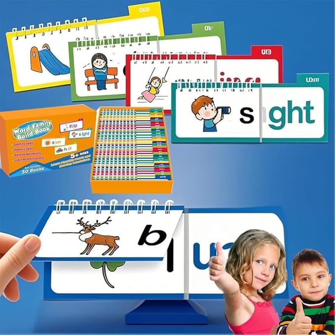Logicalne 30 Read and Rhyme Flip Books, Word Family Flip Books Rhyming Card, Sight Words Rhyming Game, Educational Reading Book, Word ABC Vocabulary Families Flash Cards, Classroom Fun Learning(1PC)