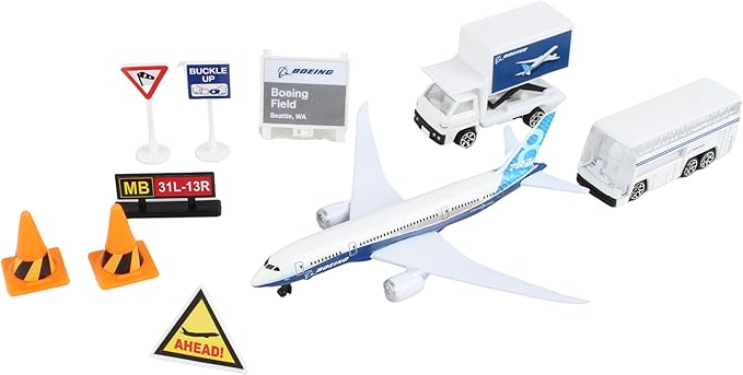 Daron Airport Playset – Boeing 787 – Die-Cast Metal Airplane Toy with Plastic Accessories and Vehicles for Kids Ages 3+