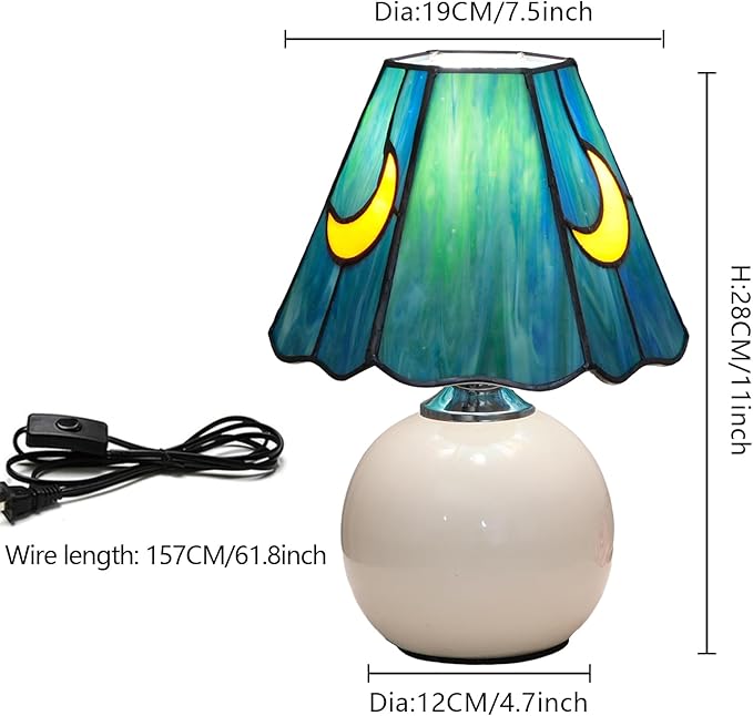 Mushroom Lamp-Small Bedside Table Lamp Tiffany Stained Glass, Nightstand Lamps for Bedroom, Living Room, Cafe, Bulb Included, Unique Aesthetic Home Decor(Sea Blue)