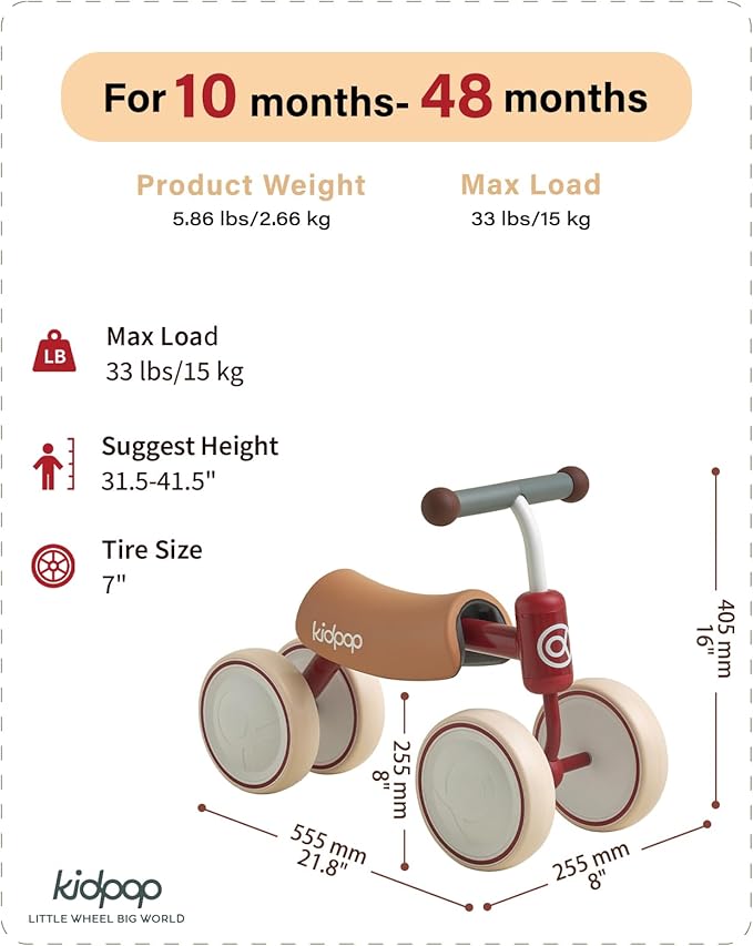Kidpop Big BEE Baby Balance Bike for 1 Year Old Toddler Kids Ride On Toys First Birthday Gift Toddler First Bike (Red)