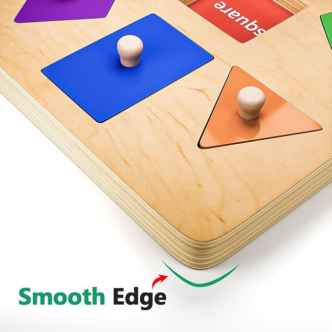 Wooden Shape Peg Puzzles for Toddlers 1 2 Year Old Boys Girls Gifts: Montessori Toys for 1 2 Year Old Toddler Learning Activities - Shape Sorter & Color Match Baby Puzzles 12-18-24 Months