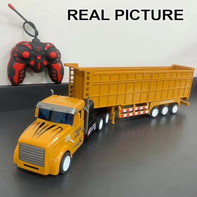 Remote Control Dump Toy for Kids - 17.3" RC Semi Truck with 2 Batteries, 1:32 Construction Vehicles with Lights & Building Blocks Excavator Toy, Engineering Tractor Toy for 3 4 5 Years Boys Girls