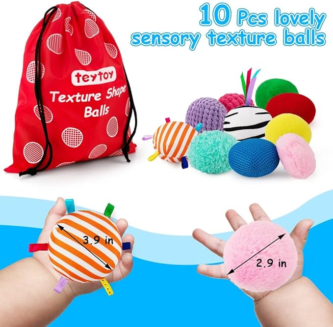 Baby Sensory Texture Ball Toy Set,10Pcs Montessori Toys for Babies 6-12 Months,Develop Fine Motor & Sensory Play for Newborns’ Early Learning,Fidget Stress Toys for Autism/Anxiety Relief.