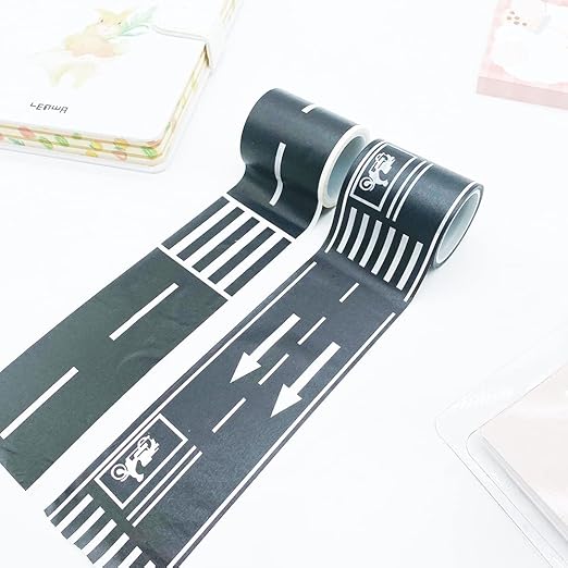 YUBX Highway Washi Tape Set 4 Rolls Black & White Decorative Masking Tapes for Arts, DIY Crafts, Journals, Planners, Scrapbook, Wrapping 15mm x 10m (9/16" x 33')